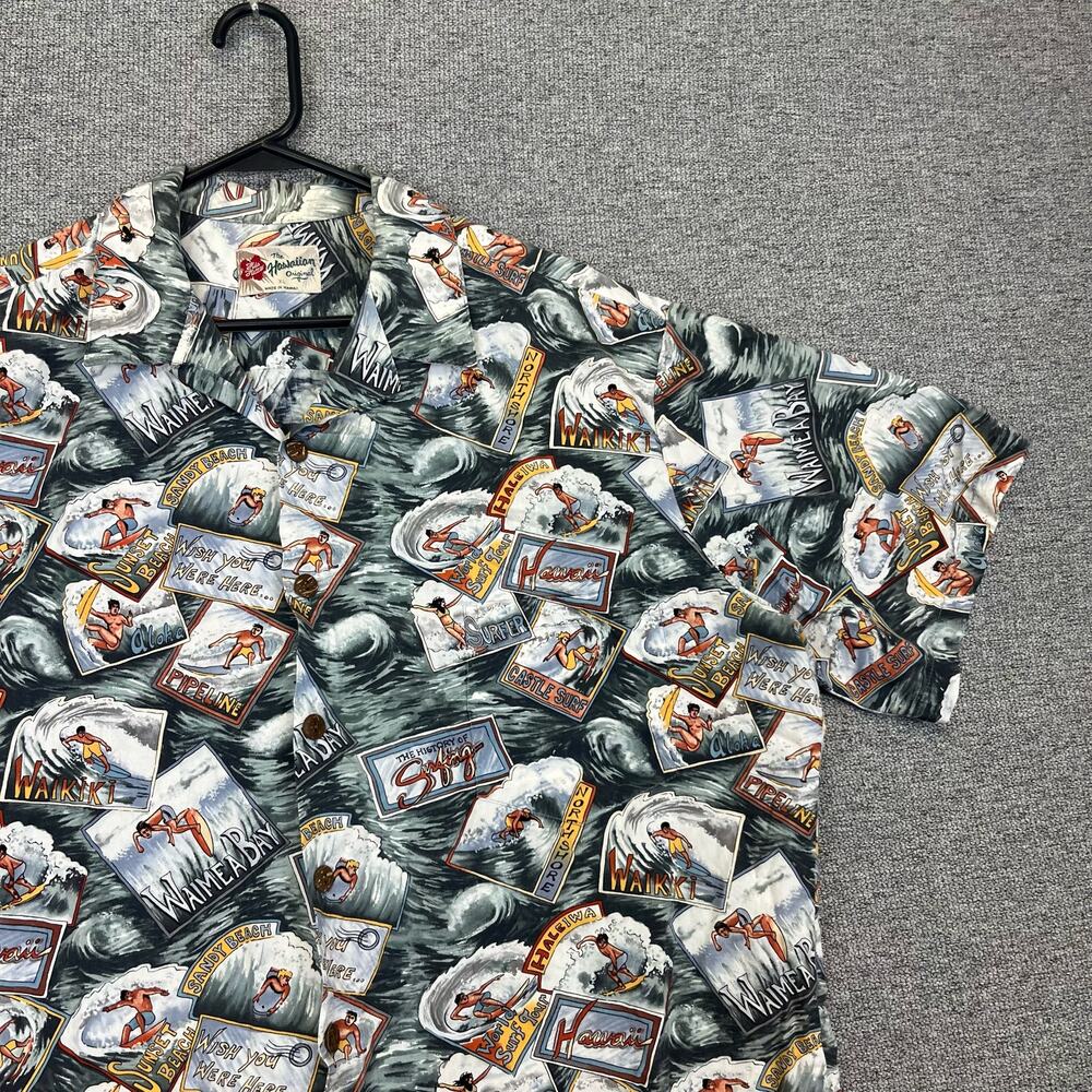 Hilo Hattie Shirt Hawaiian AOP Pattern Surfer Surfing Graphic Mens‎ XL Button
